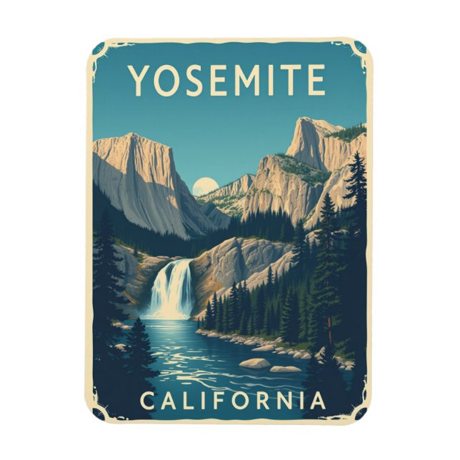 Yosemite Waterfall California Vintage Retro Magnet (Vertical)