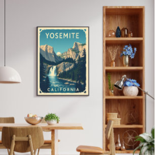 Yosemite Waterfall California Vintage Retro Poster