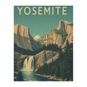 Yosemite Waterfall California Vintage Retro Wood Wall Art