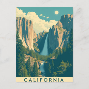 Yosemite Waterfall Vintage Retro  Holiday Postcard