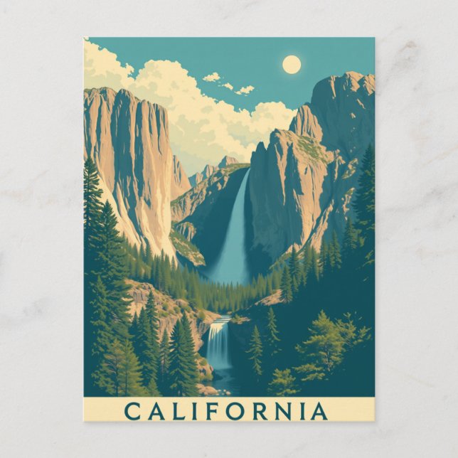 Yosemite Waterfall Vintage Retro  Holiday Postcard (Front)
