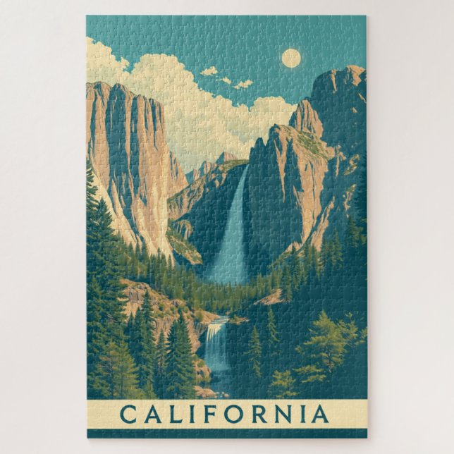 Yosemite Waterfall Vintage Retro  Jigsaw Puzzle (Vertical)