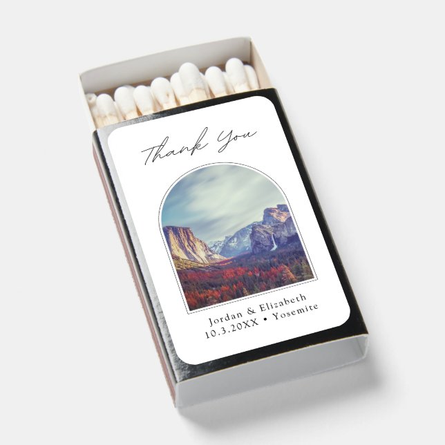 Yosemite Wedding Favor National Park Thank You Matchboxes (Front Open)