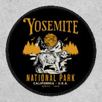 Yosemite Woodland Scenery with Retro Wolf