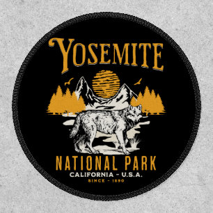Yosemite Woodland Scenery with Retro Wolf Patch
