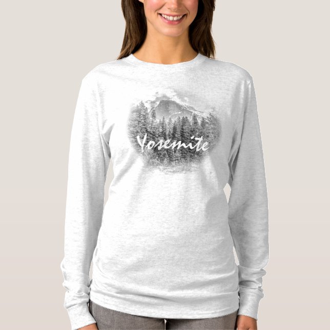 Yosemite's Half Dome in Winter with Yosemite Text T-Shirt (Front)