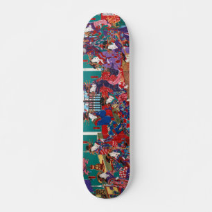 Yoshitora The house of Kinpeiro woodblock triptych Skateboard