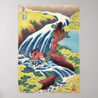 Yoshitsune Umarai waterfall at Yoshino in Washū Poster