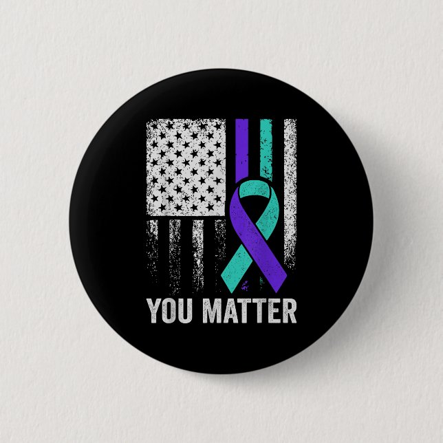 You American Flag Teal Purple Men Mental Health  Button (Front)
