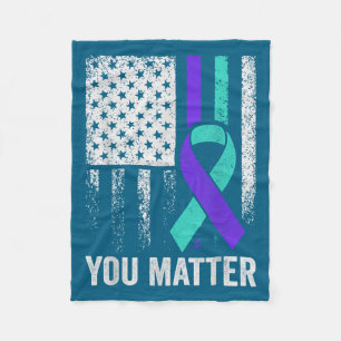 You American Flag Teal Purple Men Mental Health  Fleece Blanket