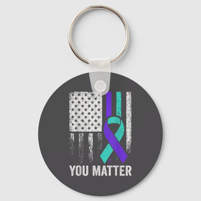 You American Flag Teal Purple Men Mental Health  Keychain (Front)