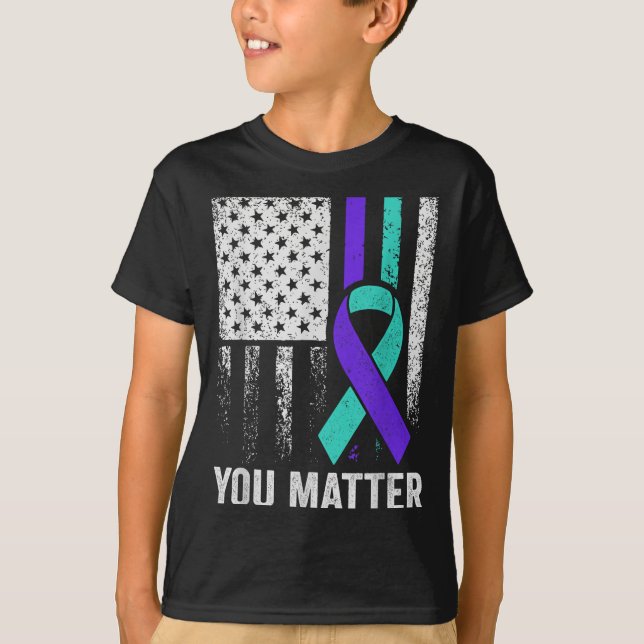 You American Flag Teal Purple Men Mental Health  T-Shirt (Front)