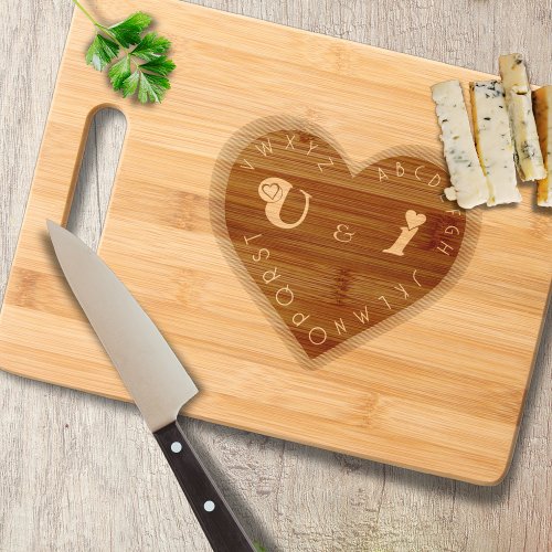 You and I _ alphabet game on a heart Cutting Board