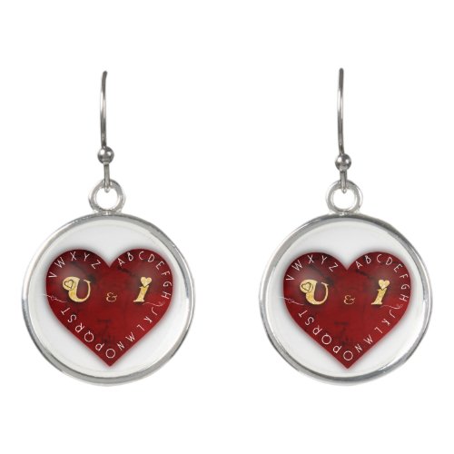 You and I _ alphabet game on a red heart Earrings