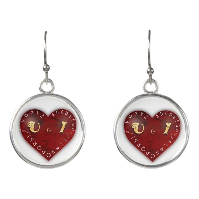 You and I - alphabet game on a red heart Earrings (Front)