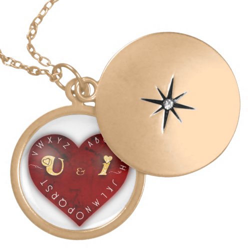 You and I _ alphabet game on a red heart Gold Plated Necklace