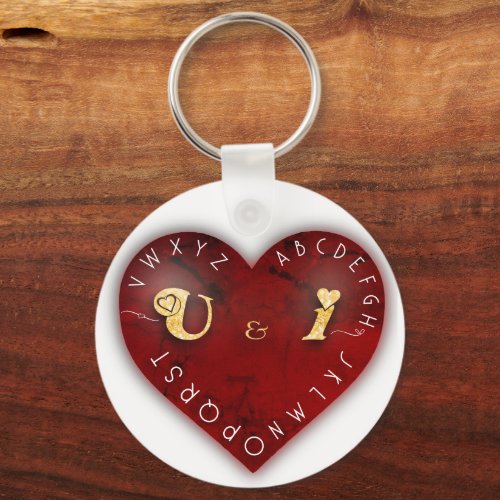 You and I _ alphabet game on a red heart Keychain