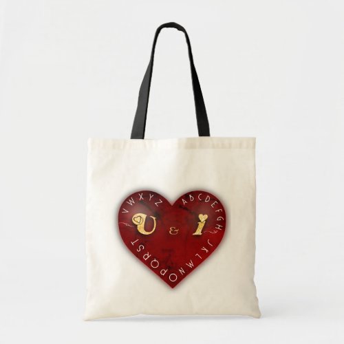 You and I _ alphabet game on a red heart Tote Bag