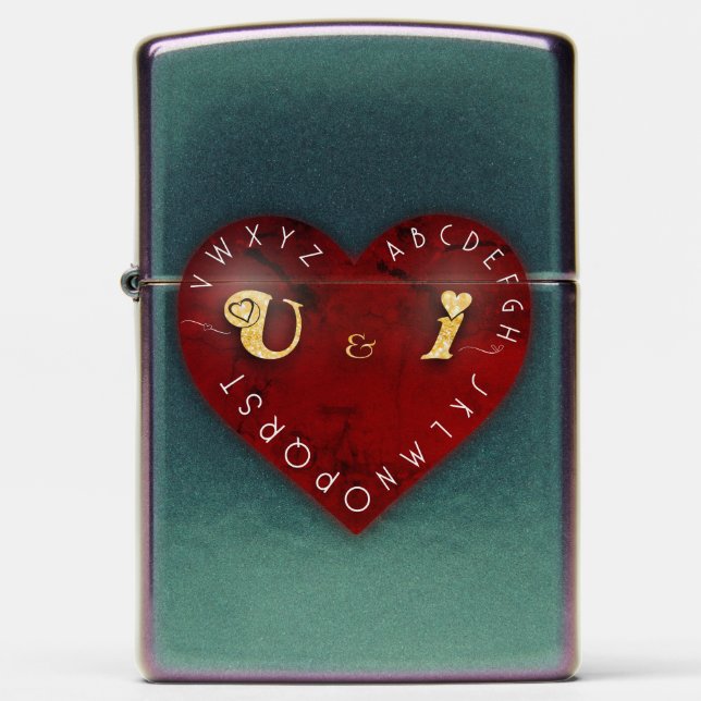 You and I - alphabet game on a red heart Zippo Lighter (Front)