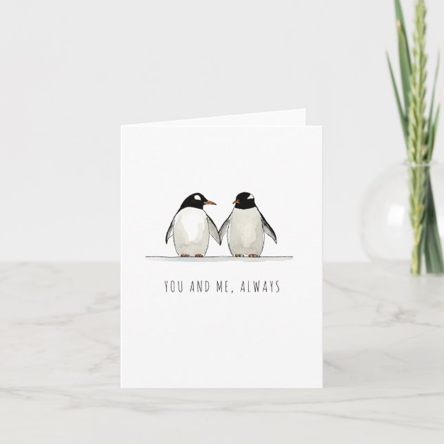 You and Me, Always Romantic Penguin Valentine’s  Card (Front)