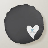 You and Me Birds in Love Light Blue Heart Pattern Round Pillow (Back)