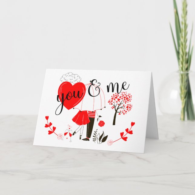 You and Me/Couple Sharing Umbrella Valentines Holiday Card (Front)
