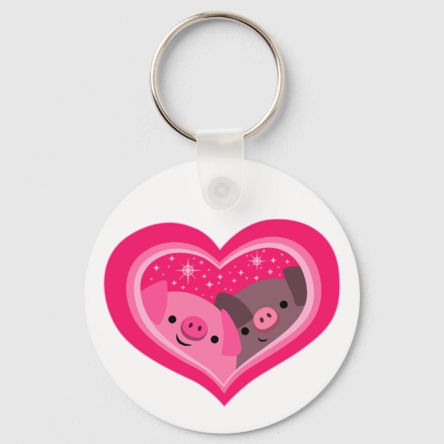 You And Me (Cute Cartoon Pigs) Keychain (Front)