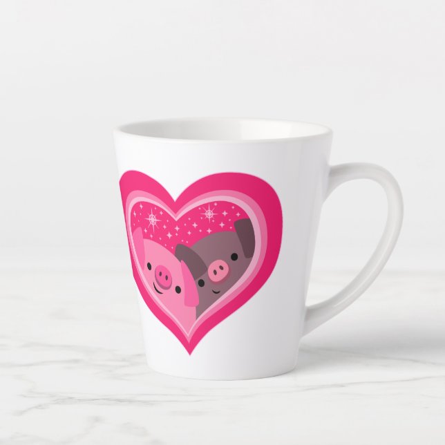 You And Me (Cute Cartoon Pigs) Latte Mug (Right)