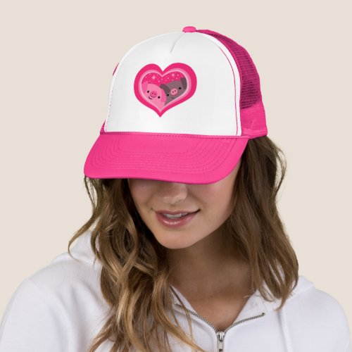 You And Me Cute Cartoon Pigs Trucker Hat