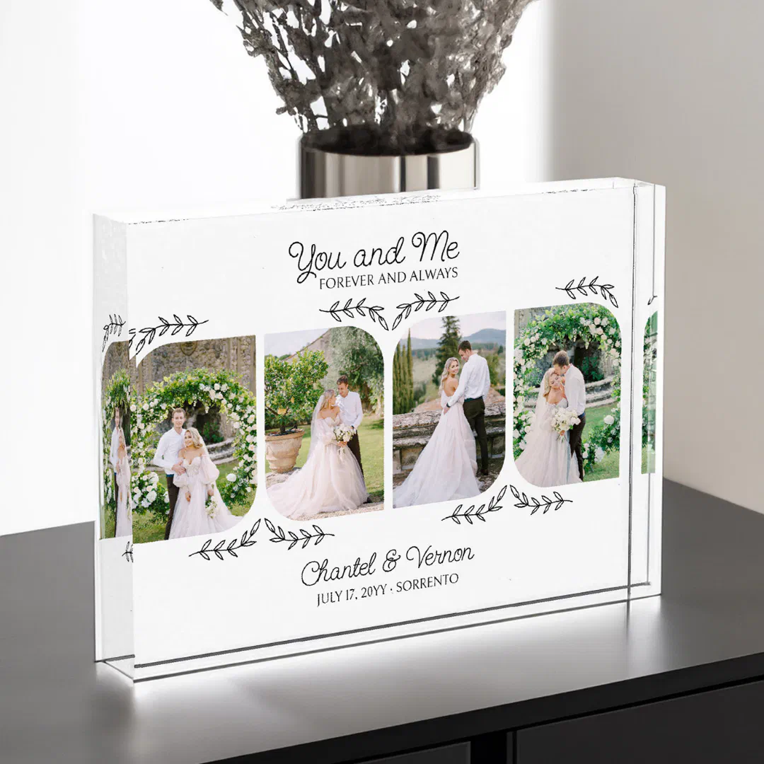 You and Me Forever and Always Elegant Leaf Wedding Photo Block