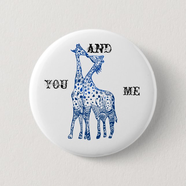 You and Me Girafes Kiss Round Badge Pinback Button (Front)