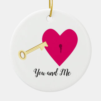 You and Me Heart and Key Ceramic Ornament