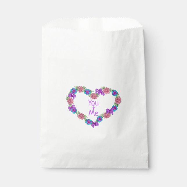 You and Me Heart Floral Wreath Valentine's Day Favor Bag (Front)