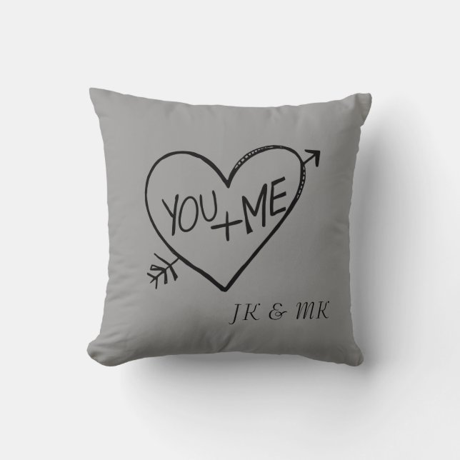 You and Me Heart Throw Pillow (Front)