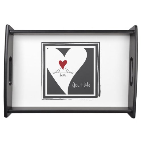 You and Me Modern Love Birds Red Heart Serving Tray