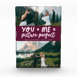 You and Me Picture Perfect Newlywed Cranberry Photo Block<br><div class="desc">Whimsical and playful wedding keepsake featuring 3 photos of the newlyweds with a typography text that says "you   me = picture perfect." Cranberry.</div>