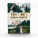 You and Me Picture Perfect Newlywed Cream Photo Block<br><div class="desc">Whimsical and playful wedding keepsake featuring 3 photos of the newlyweds with a typography text that says "you   me = picture perfect." Cream.</div>