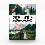 You and Me Picture Perfect Newlywed  Photo Block<br><div class="desc">Whimsical and playful wedding keepsake featuring 3 photos of the newlyweds with a typography text that says "you   me = picture perfect." White.</div>