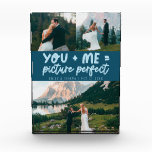 You and Me Picture Perfect Newlywed teal Photo Block<br><div class="desc">Whimsical and playful wedding keepsake featuring 3 photos of the newlyweds with a typography text that says "you   me = picture perfect." Teal.</div>