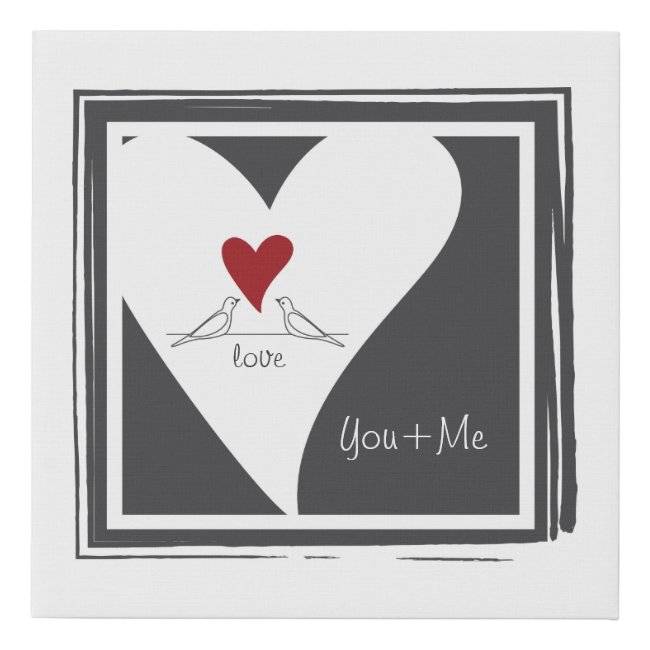 You and Me - Rustic Modern Love Birds Red Heart