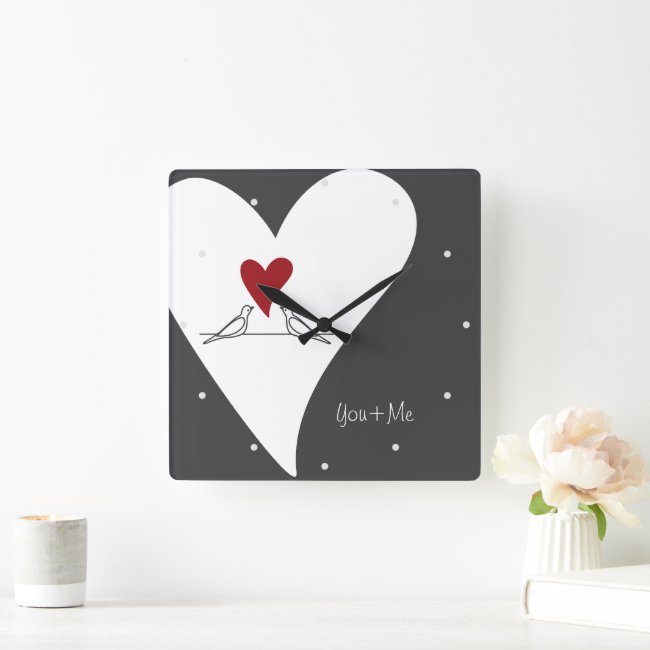 You and Me Rustic Modern Love Birds Red Heart