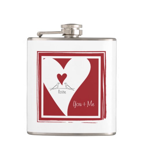 You and Me Simple Modern Birds in Love Red Heart Flask