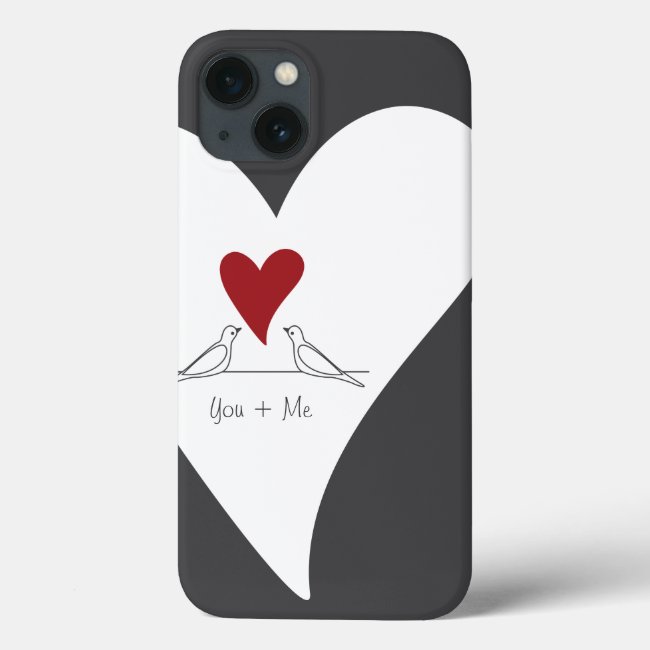 You and Me Simple Modern Love Birds Red Heart