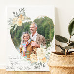 You and Me Together Heart Shape Gold Photo Frame Canvas Print<br><div class="desc">Custom Photo Canvas displaying your favorite photo in a geometric heart shaped gold frame. The frame is decorated with watercolor bouquets of cream and apricot flowers. It is lettered with the wording "You and Me Together Nothing Gets Better" in elegant casual, handwritten script on a neutral, almond white background, all...</div>