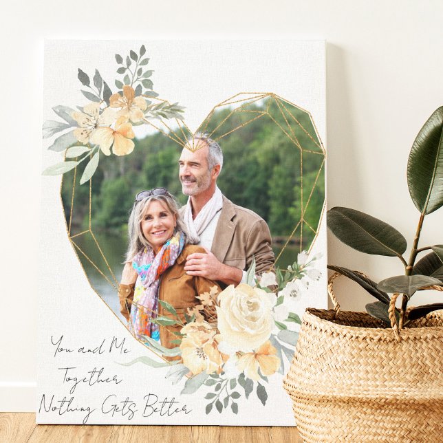 You and Me Together Heart Shape Gold Photo Frame Canvas Print (Creator Uploaded)