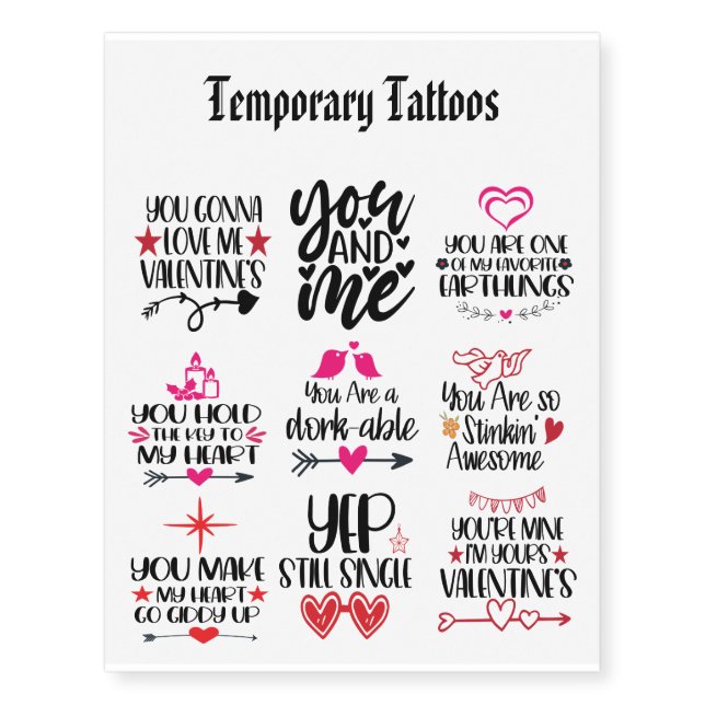 You and Me Valentine's Day Fun Bestie Temporary Tattoos (Front)