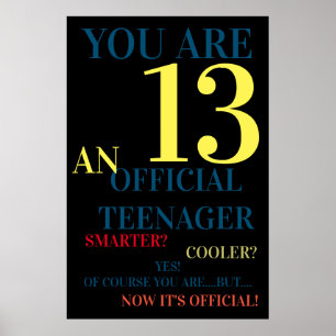 You Are 13 Official Teenager for Boys Birthday Poster