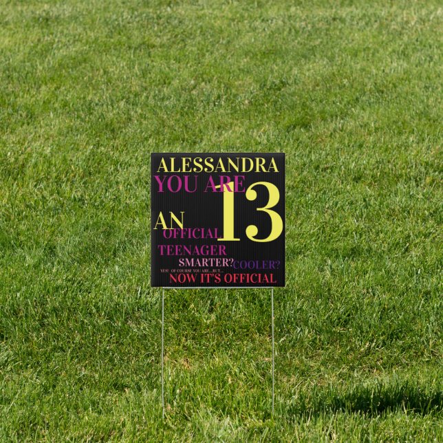 You Are 13 Official Teenager for Girls Birthday Sign (Insitu)