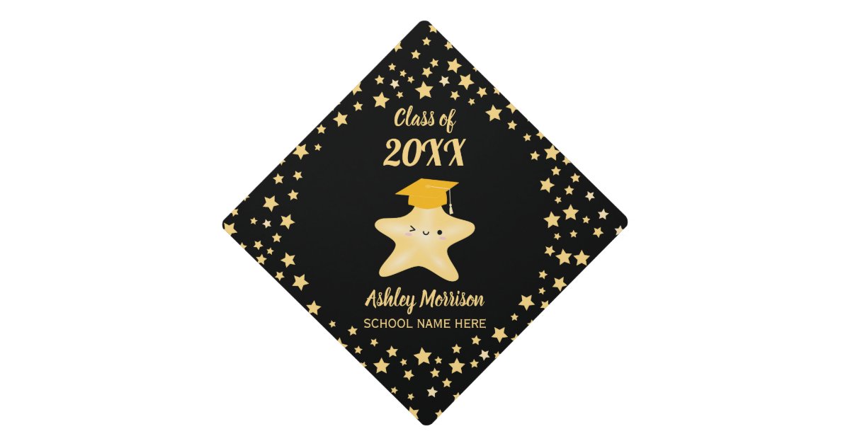 You are a Star Black and Gold Graduation Cap Topper | Zazzle