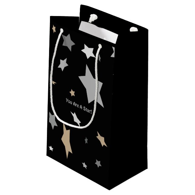 You Are A Star! Elegant Modern Black Small Gift Bag (Back Angled)
